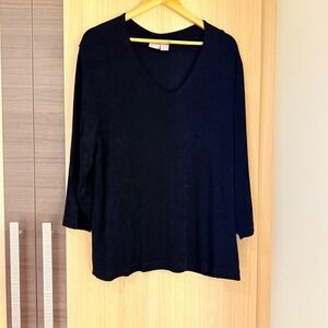 Chicos Travelers Size 4 Black V Neck 3/4 Sleeve Knit Top Blouse